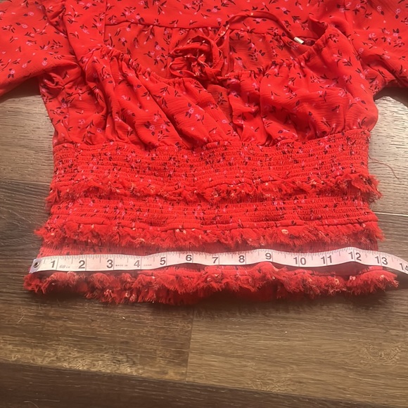 Free People Lolita Red Peasant Semi Crop Floral Blouse Red small - Picture 11 of 13